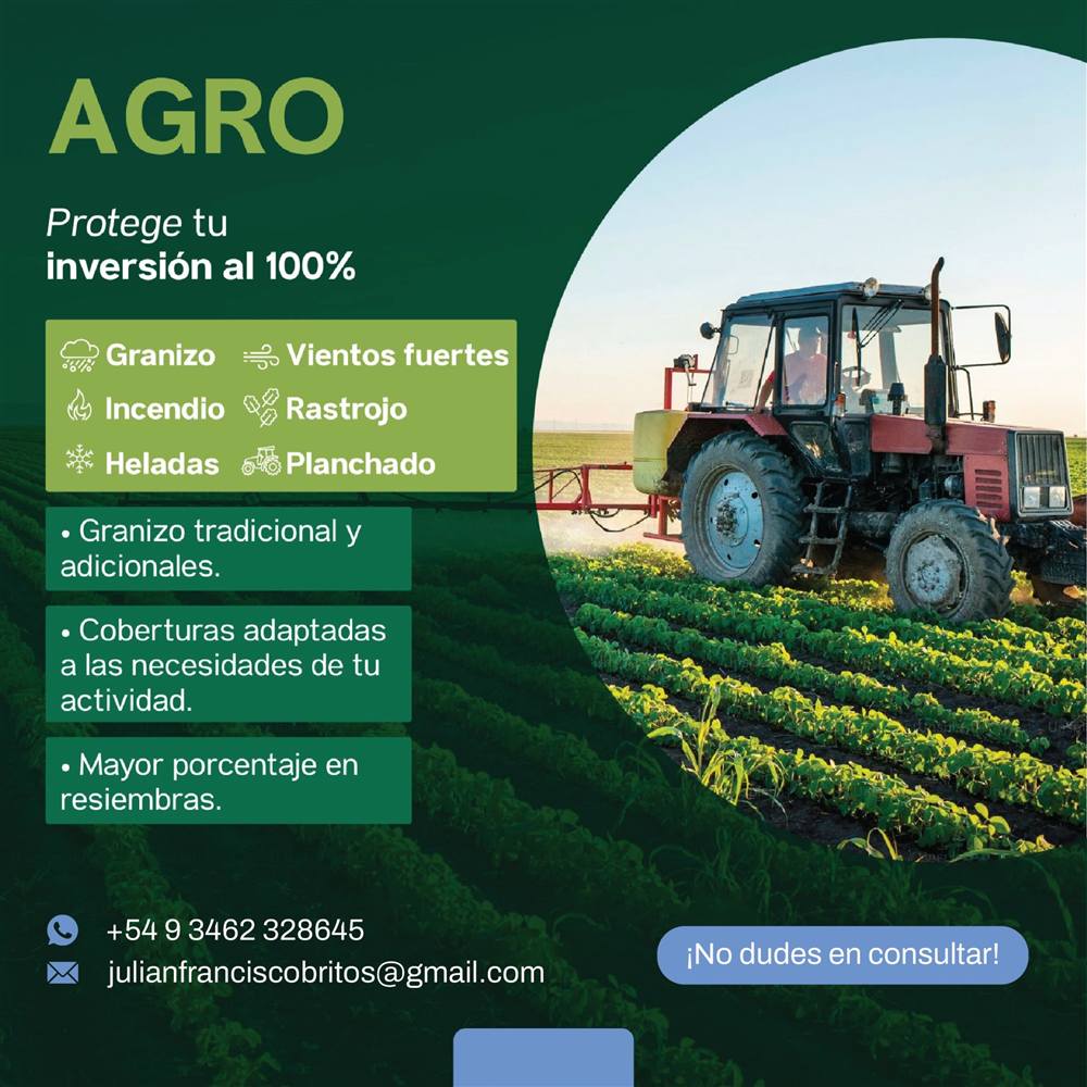 Tractor trabajando en un campo de la zona rural de Pergamino, seguro agropecuario